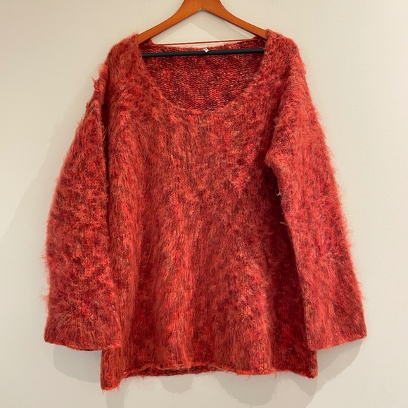 Free People Women's M Fuzzy Sweater Oversized Orange Pullover Wool Mohair Blend - Picture 1 of 11